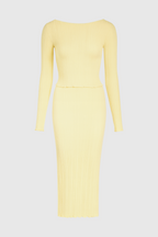 Victoria | Elegant Yellow Knitted Maxi Skirt Set with Slim Fit - Lumina