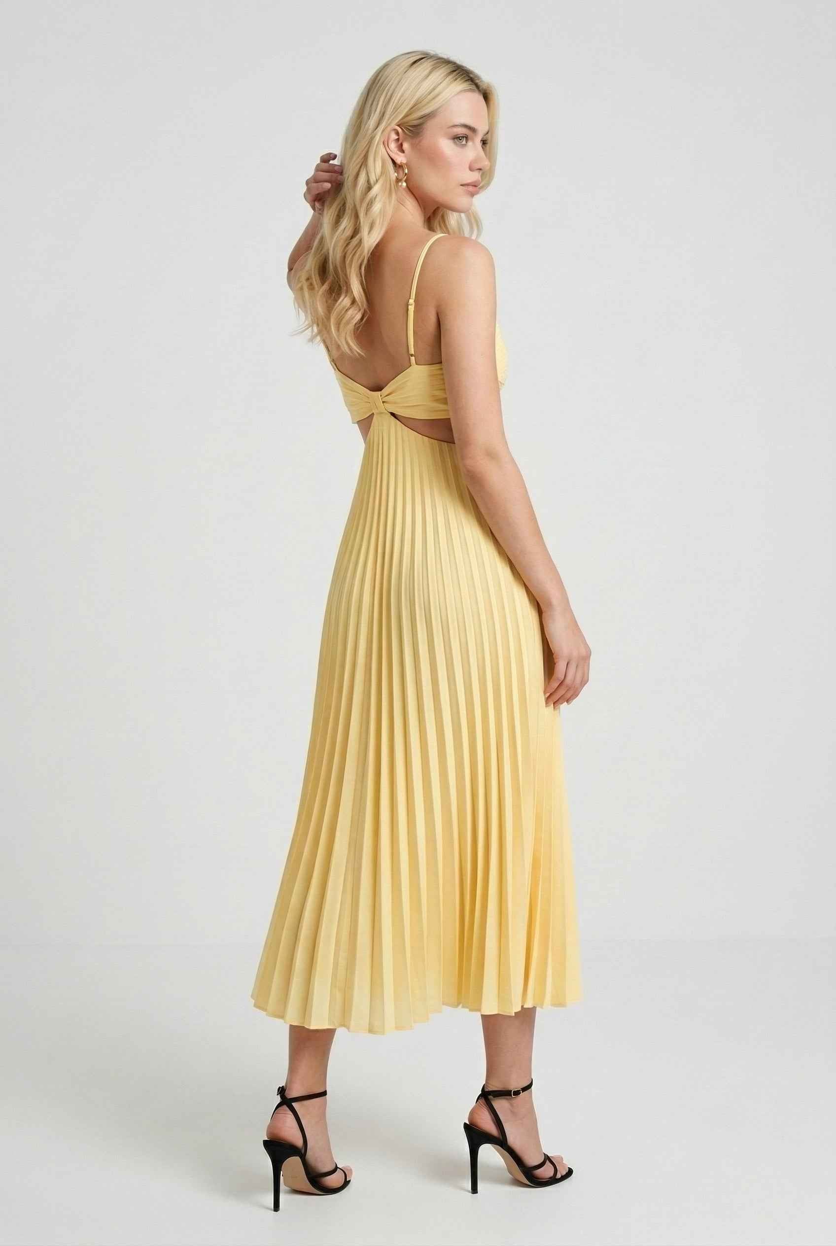 Victoria | Flowing Yellow Pleated Dress with Elegant Silhouette - Lumina