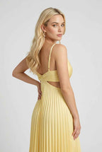 Victoria | Flowing Yellow Pleated Dress with Elegant Silhouette - Lumina