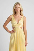 Victoria | Flowing Yellow Pleated Dress with Elegant Silhouette - Lumina