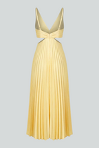 Victoria | Flowing Yellow Pleated Dress with Elegant Silhouette - Lumina