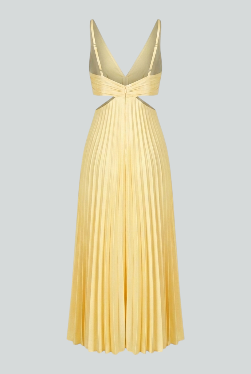Victoria | Flowing Yellow Pleated Dress with Elegant Silhouette - Lumina