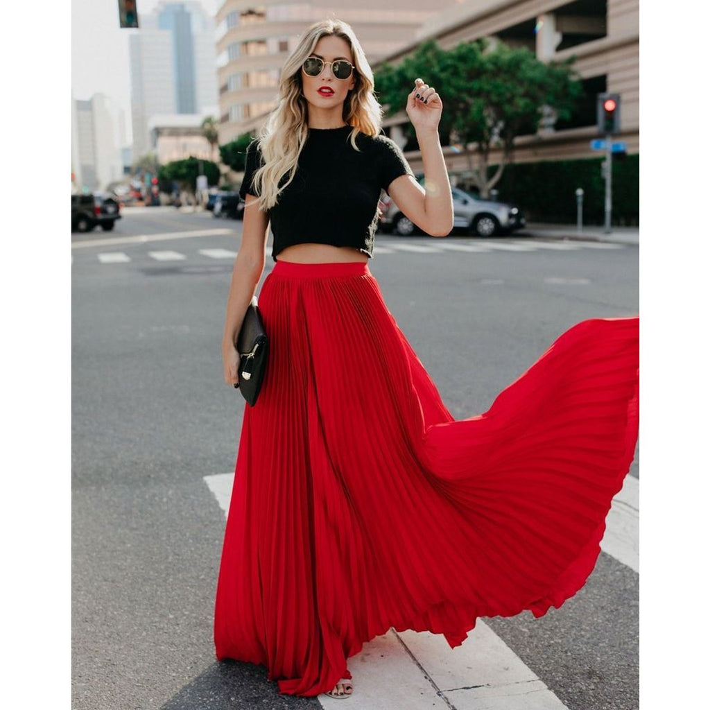 Victoria | Flowy Brown Long Skirt with High Waist - Lumina