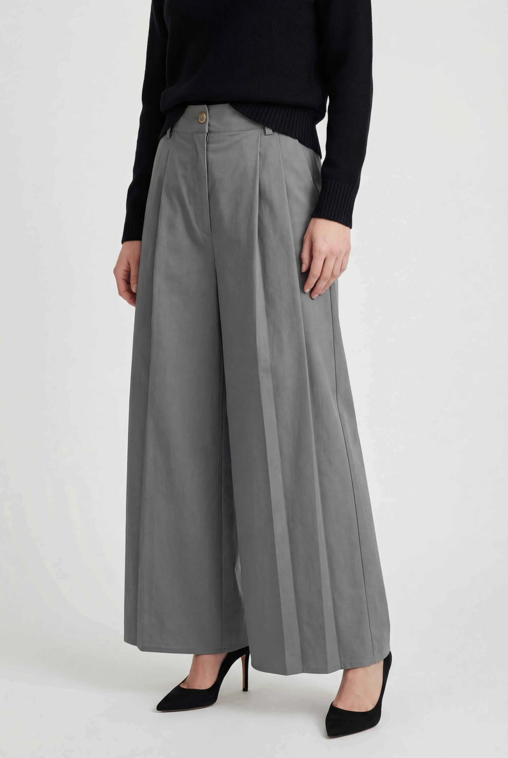 Victoria | Flowy High-Waist Palazzo Pants for Women in Gray - Lumina