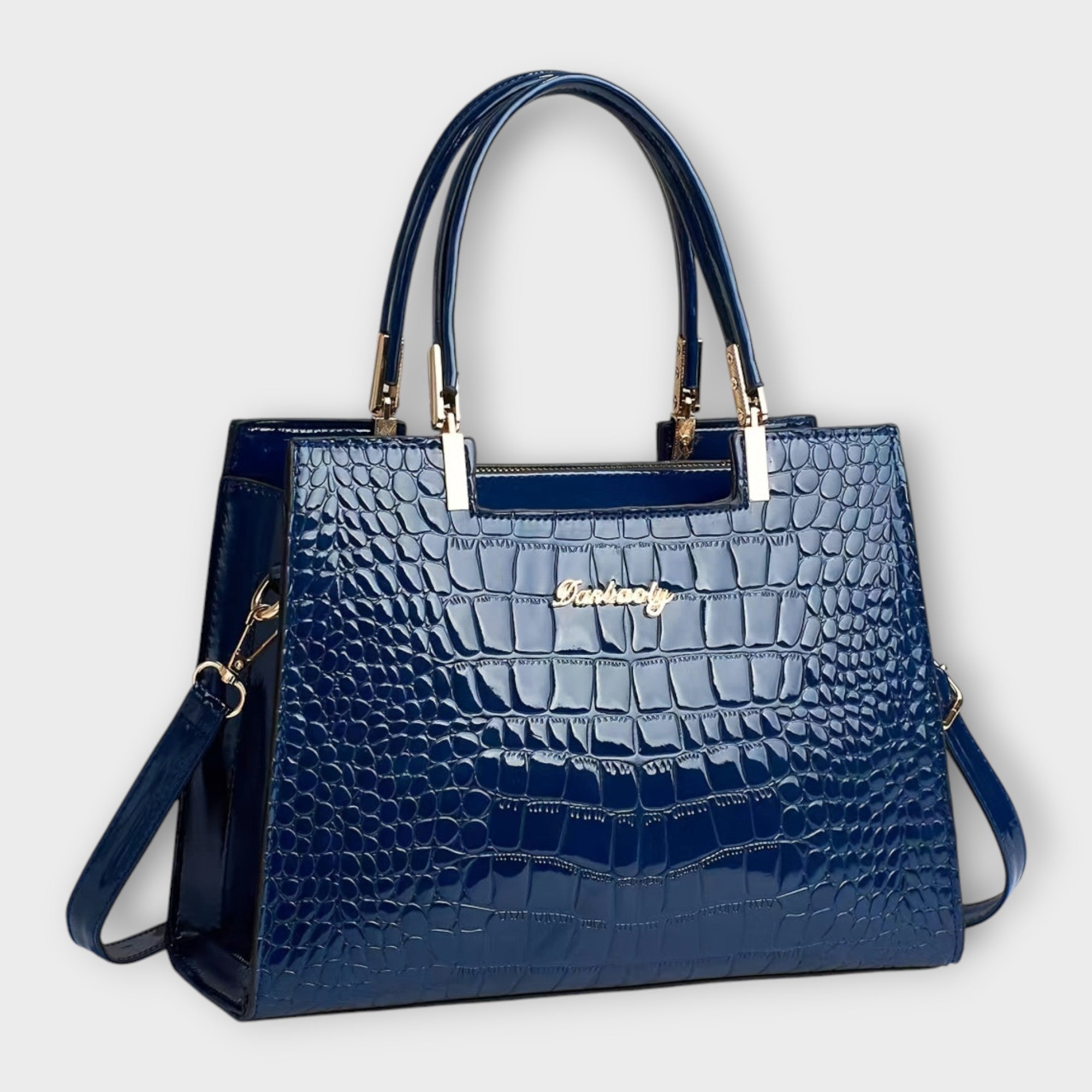 Victoria | Glossy Crocodile Pattern Handbag with Structured Design - Lumina