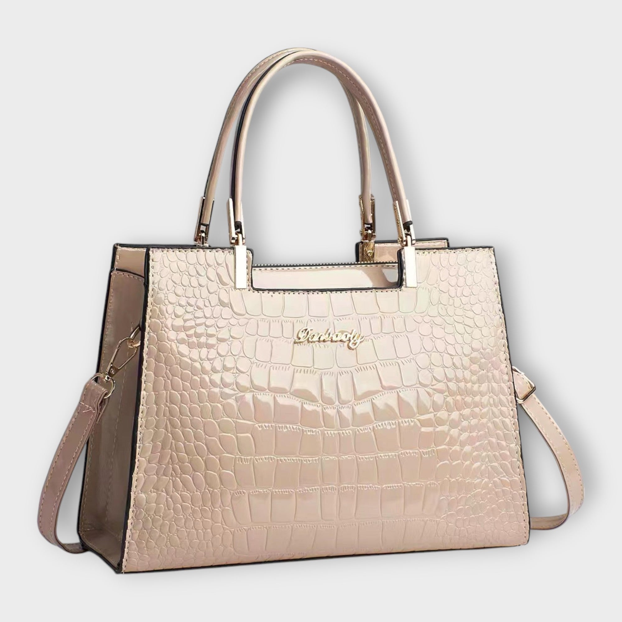 Victoria | Glossy Crocodile Pattern Handbag with Structured Design - Lumina