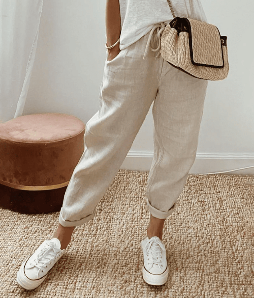 Victoria | Lightweight Beige Casual Trousers with Relaxed Fit - Lumina