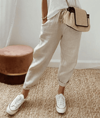 Victoria | Lightweight Beige Casual Trousers with Relaxed Fit - Lumina