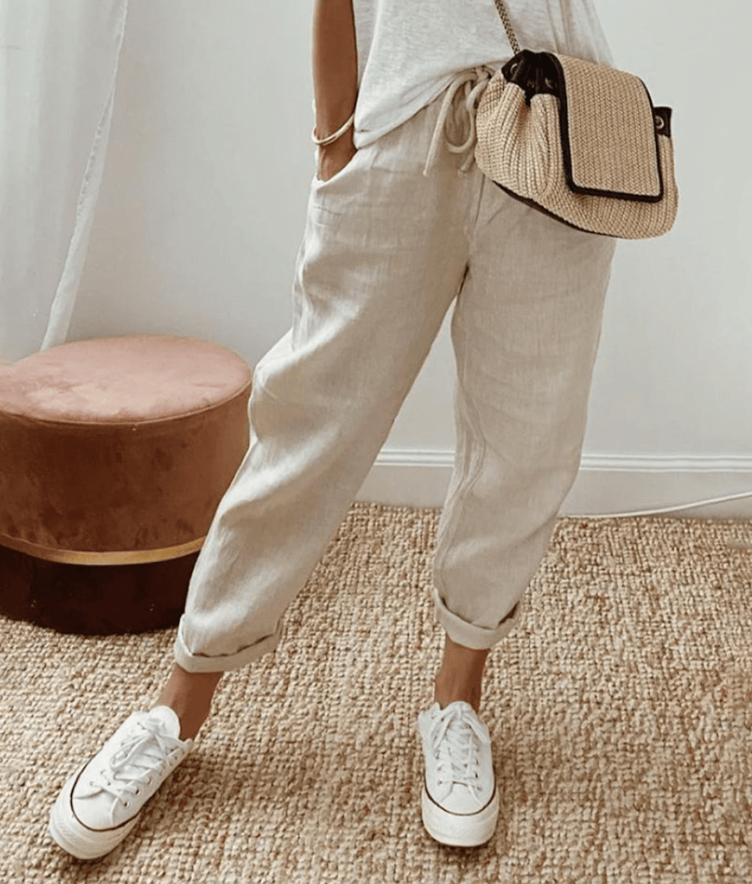 Victoria | Lightweight Beige Casual Trousers with Relaxed Fit - Lumina