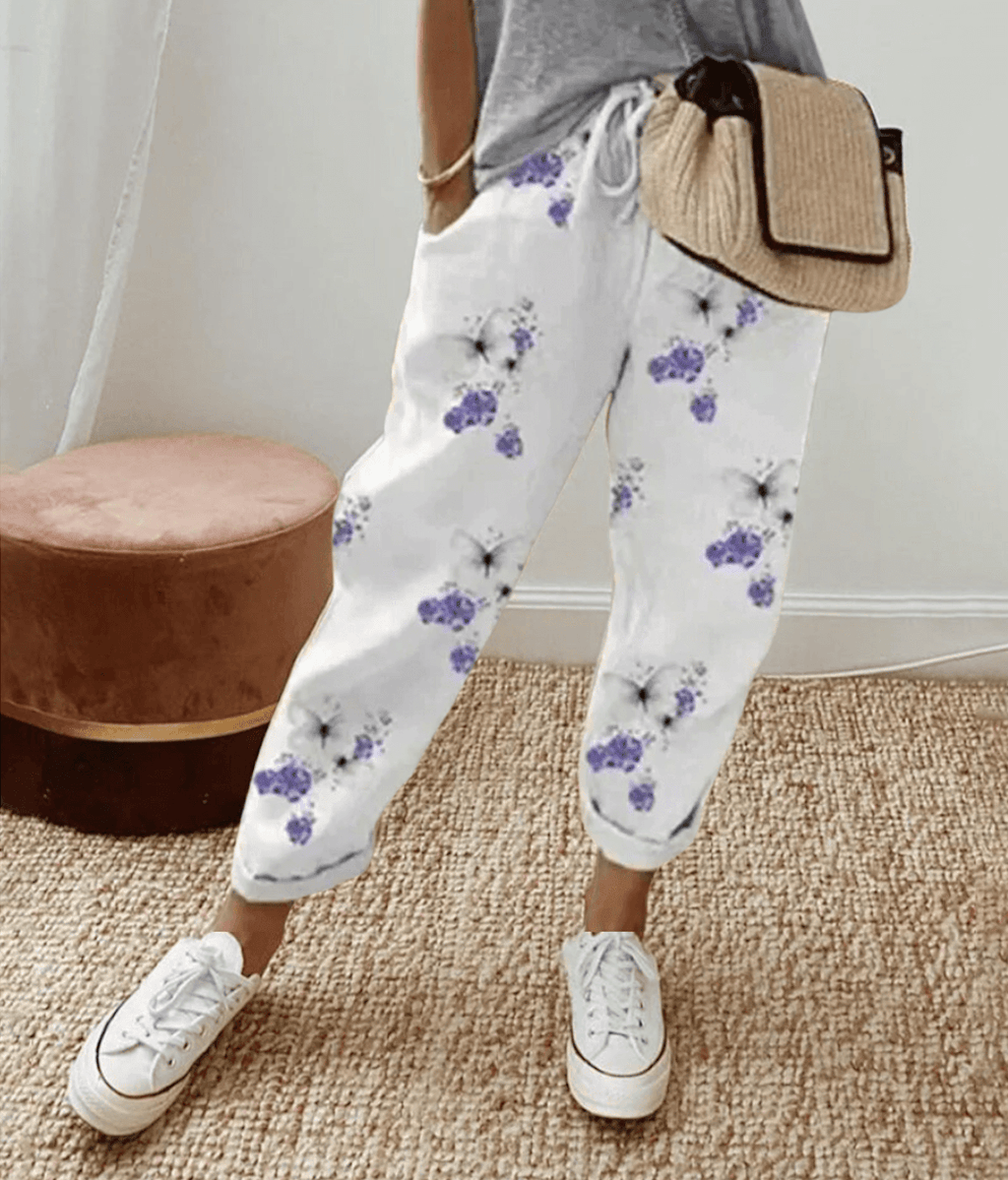 Victoria | Lightweight Beige Casual Trousers with Relaxed Fit - Lumina