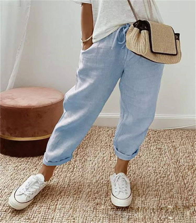 Victoria | Lightweight Beige Casual Trousers with Relaxed Fit - Lumina