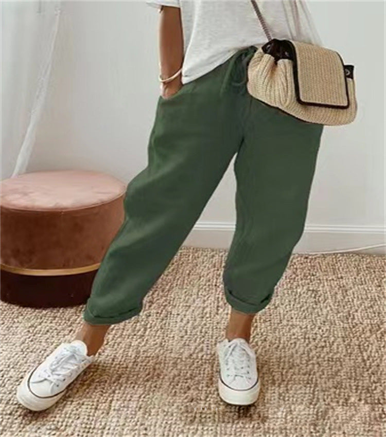 Victoria | Lightweight Beige Casual Trousers with Relaxed Fit - Lumina