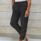 Victoria | Lightweight Beige Summer Trousers with Elastic Waist - Lumina