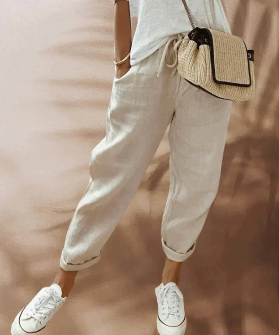 Victoria | Lightweight Black Casual Pants with Elastic Waist - Lumina