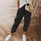 Victoria | Lightweight Black Casual Pants with Elastic Waist - Lumina