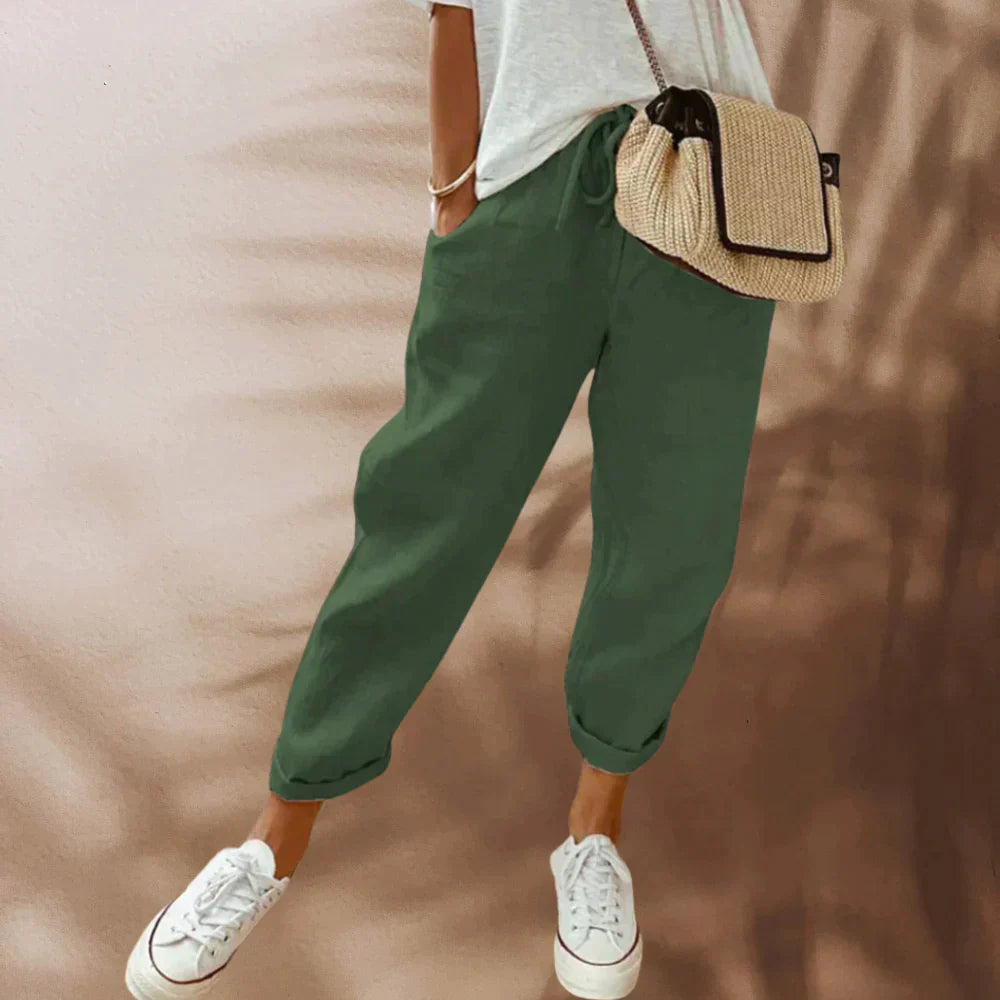 Victoria | Lightweight Black Casual Pants with Elastic Waist - Lumina