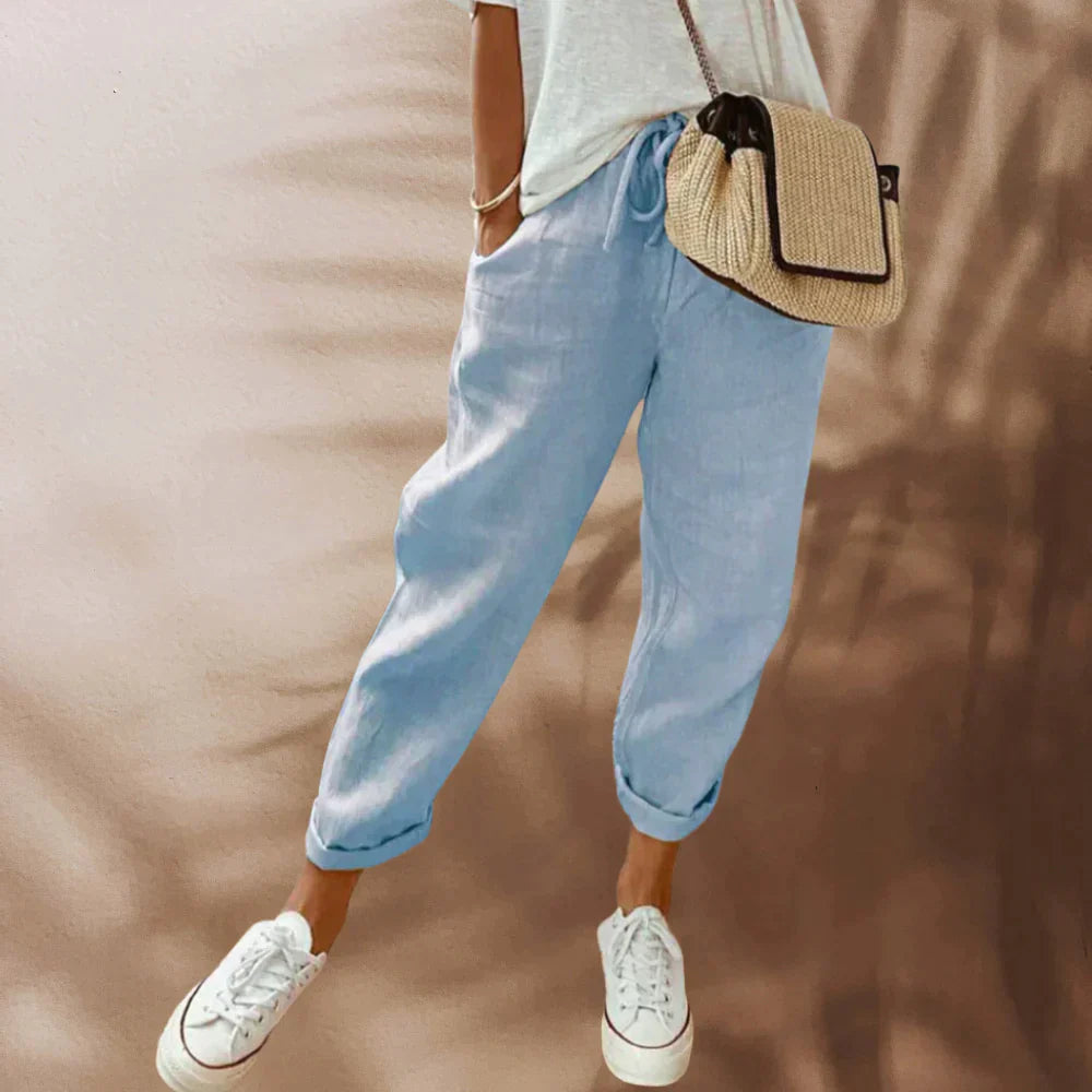Victoria | Lightweight Black Casual Pants with Elastic Waist - Lumina