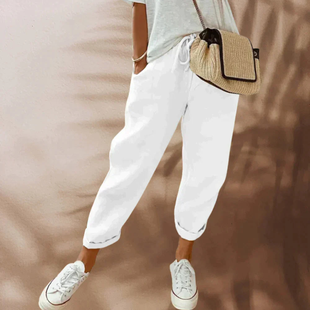 Victoria | Lightweight Black Casual Pants with Elastic Waist - Lumina