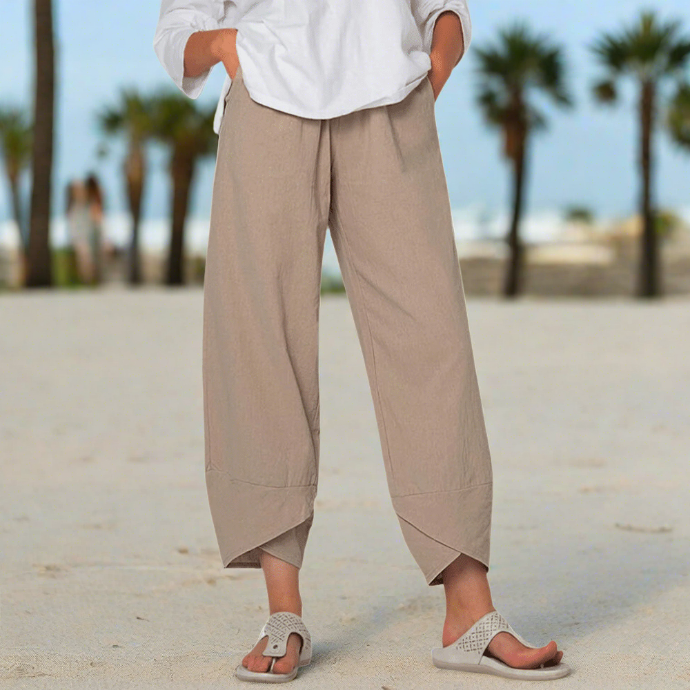 Victoria | Lightweight Relaxed Fit White Trousers - Lumina