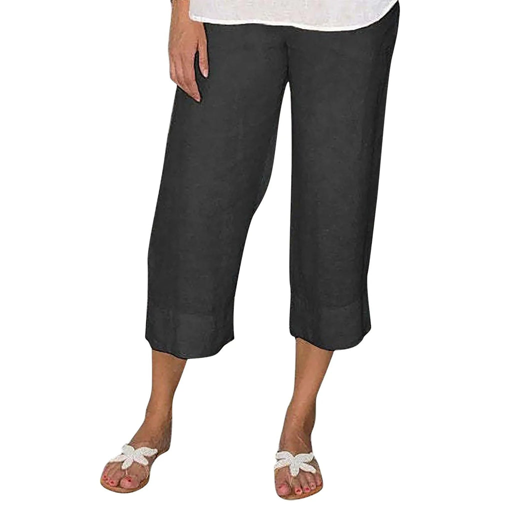 Victoria | Relaxed Beige Linen Trousers with Drawcord - Lumina