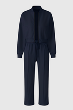 Victoria | Relaxed Fit Dark Blue Sweatpants and Sweatshirt Set with Zipper Accents - Lumina