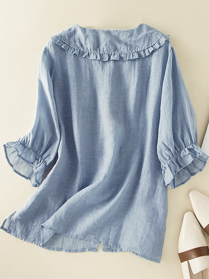 Victoria | Relaxed Fit Ruffle Collar Top for Effortless Summer Style - Lumina