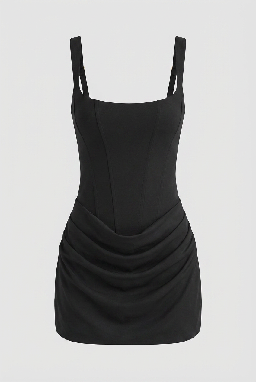 Victoria | Sculpted Black Mini Dress with Hourglass Fit - Lumina