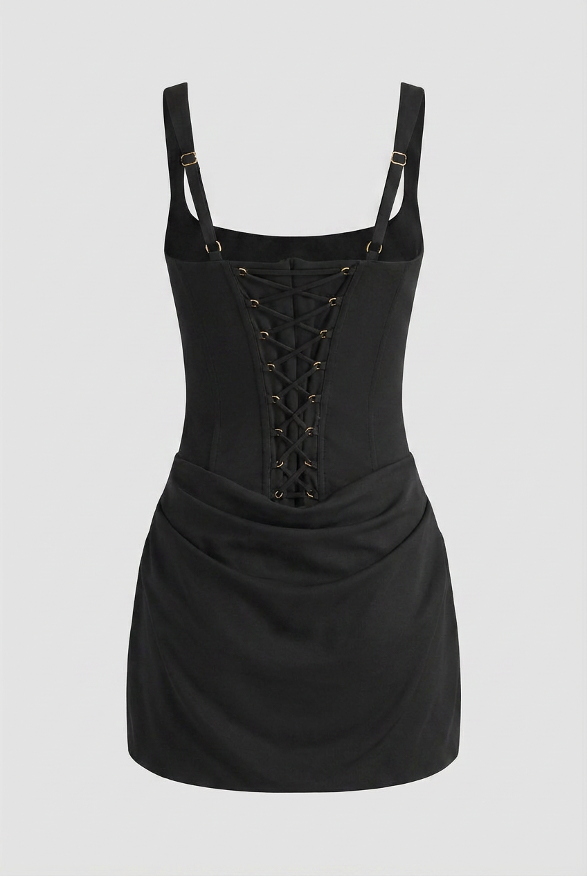 Victoria | Sculpted Black Mini Dress with Hourglass Fit - Lumina