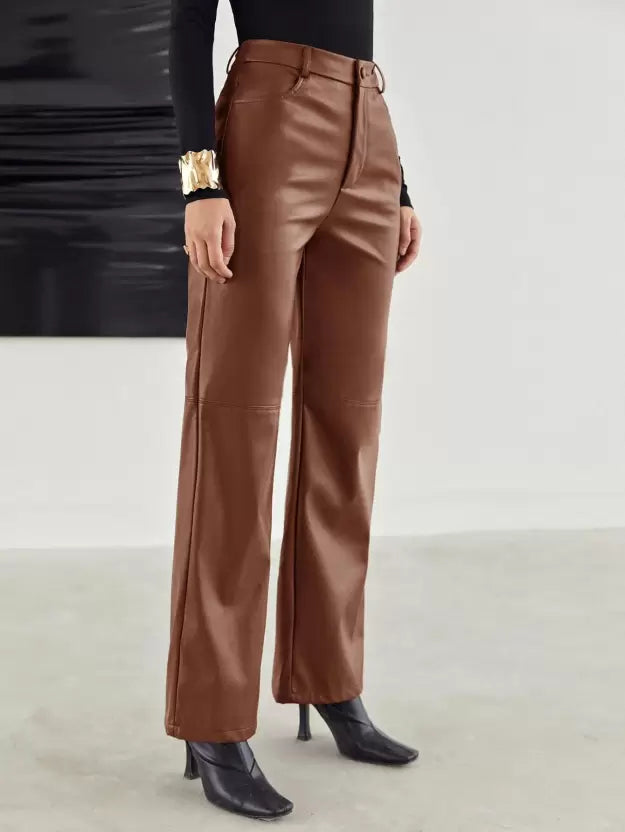 Victoria | Slim Fit Black Leather Trousers for Women with Soft Finish - Lumina