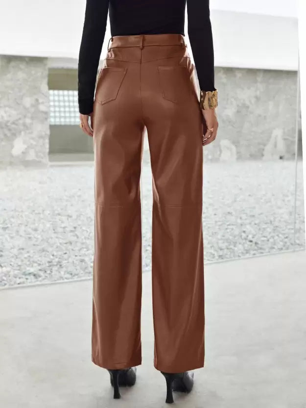 Victoria | Slim Fit Black Leather Trousers for Women with Soft Finish - Lumina