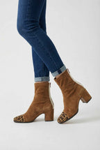 Victoria | Stylish Brown Mid-Calf Boots with Lace Detail - Lumina