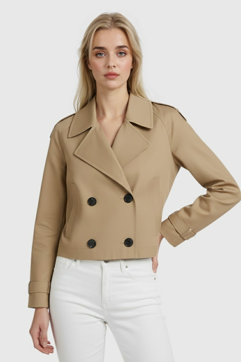 Victoria | Stylish Khaki Windbreaker with Double-Breasted Design - Lumina