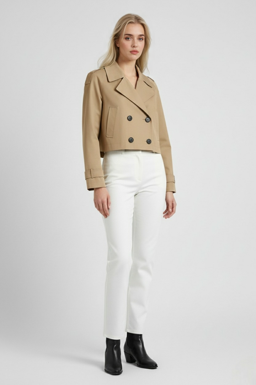 Victoria | Stylish Khaki Windbreaker with Double-Breasted Design - Lumina