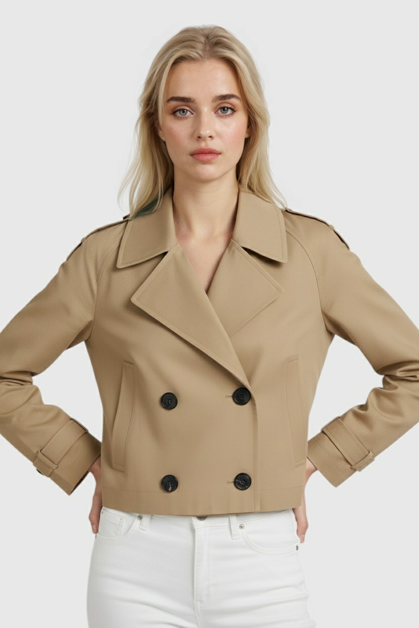 Victoria | Stylish Khaki Windbreaker with Double-Breasted Design - Lumina