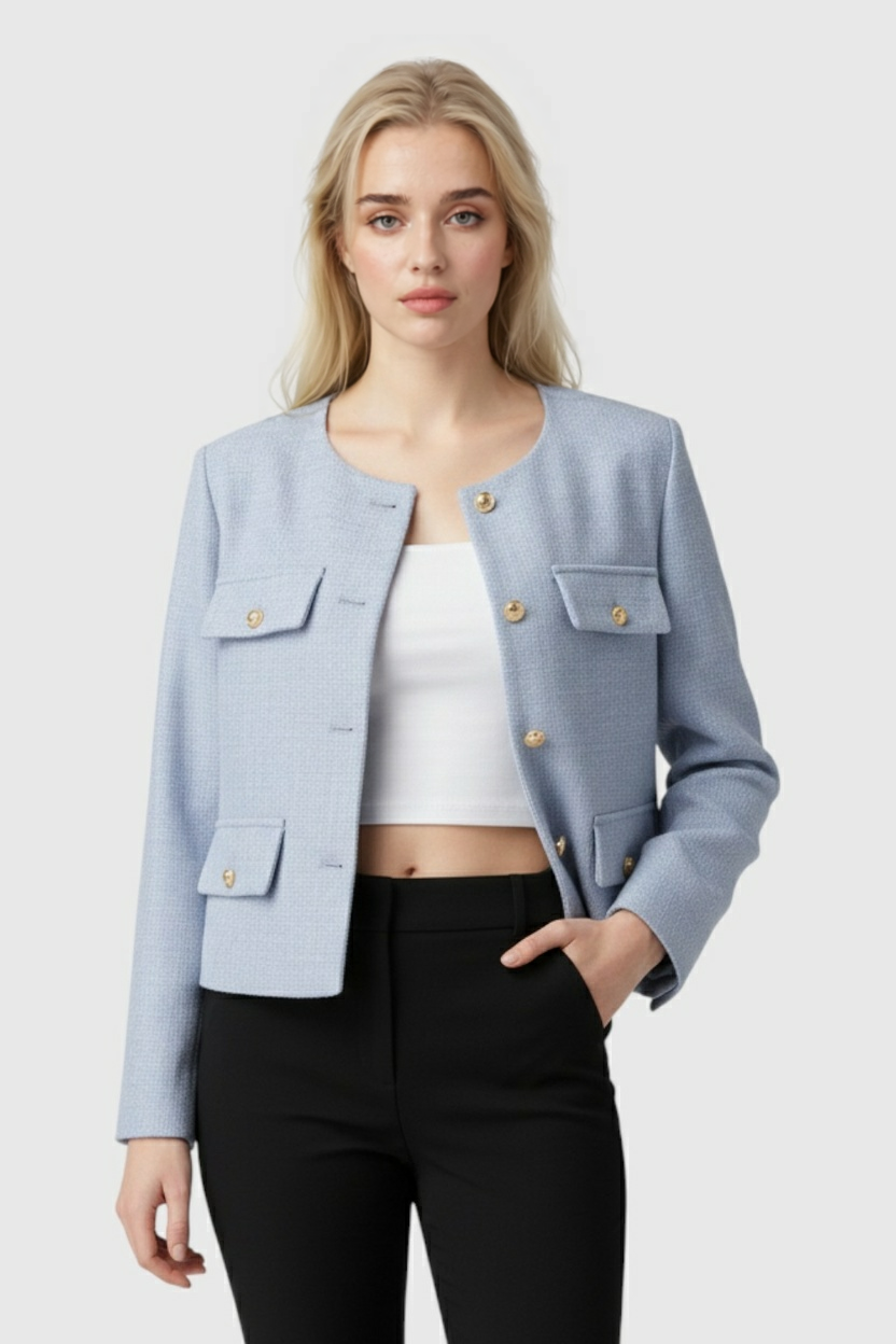 Victoria | Stylish Light Blue Short Jacket with Versatile Design - Lumina