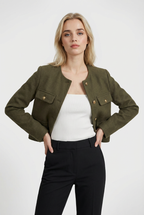 Victoria | Stylish Olive Green Short Jacket with Versatile Design - Lumina