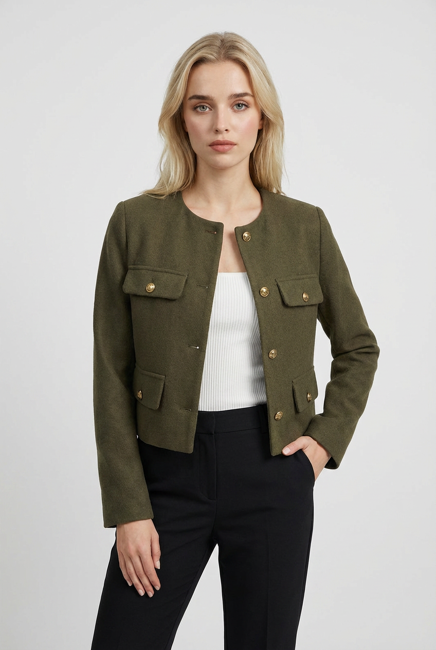 Victoria | Stylish Olive Green Short Jacket with Versatile Design - Lumina