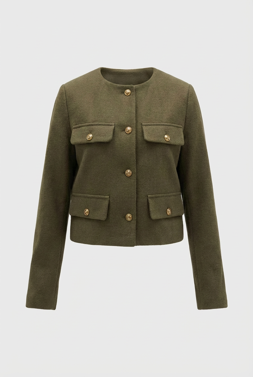 Victoria | Stylish Olive Green Short Jacket with Versatile Design - Lumina