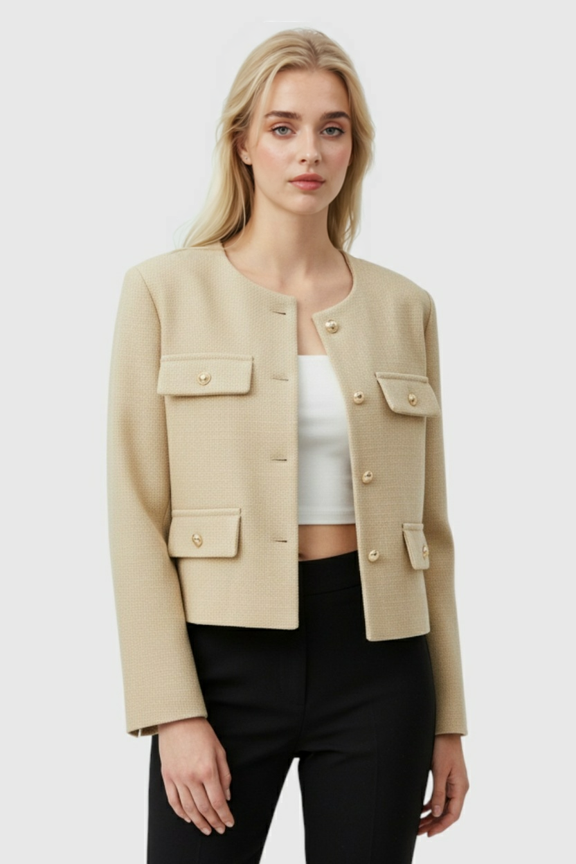 Victoria | Tailored Champagne Short Jacket with Cozy Fit - Lumina