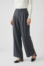 Victoria | Tailored High-Waisted Gray Trousers with Elegant Draping - Lumina