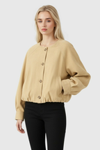 Victoria | Timeless Khaki Jacket with O-Neck Design - Lumina