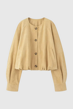 Victoria | Timeless Khaki Jacket with O-Neck Design - Lumina