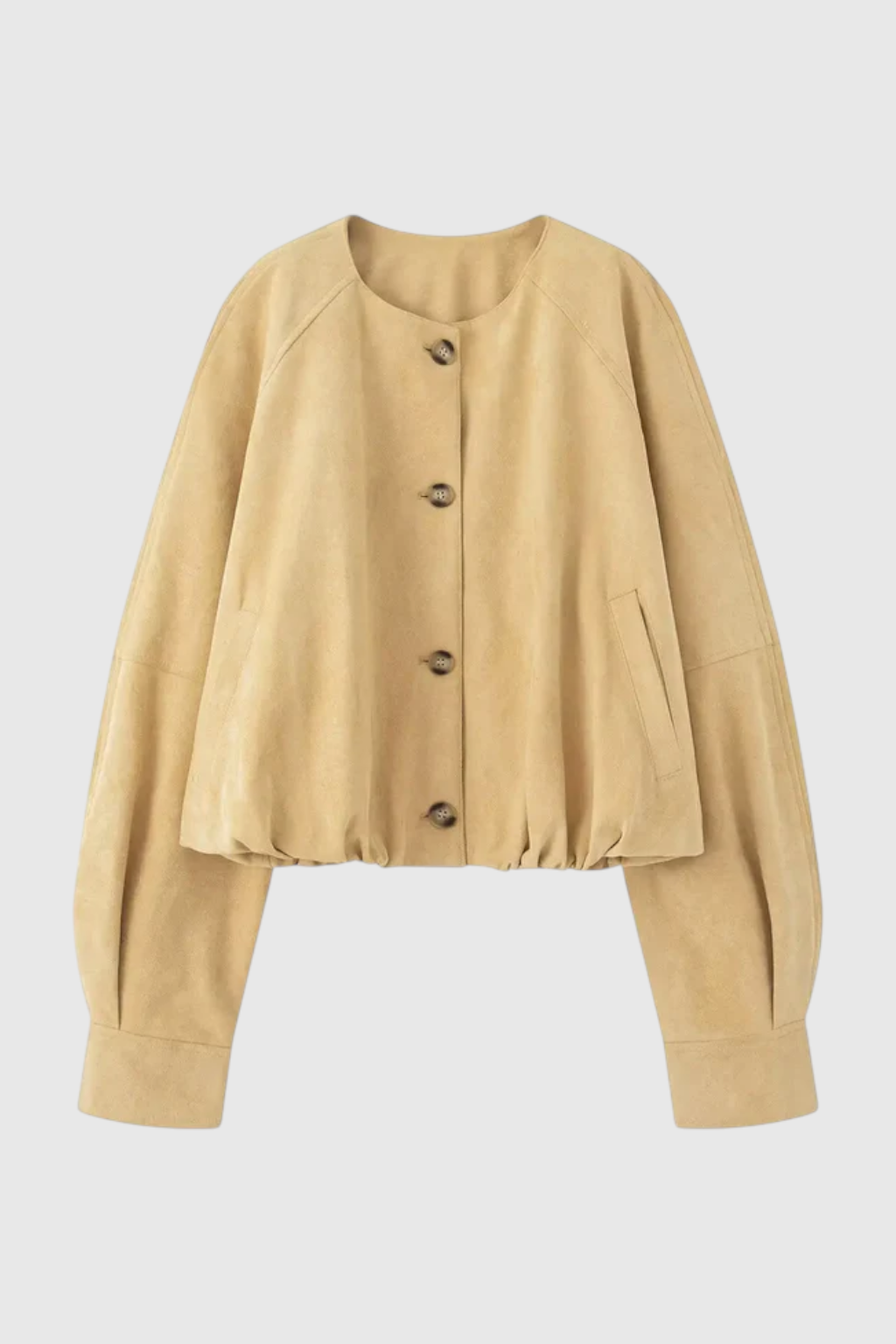 Victoria | Timeless Khaki Jacket with O-Neck Design - Lumina