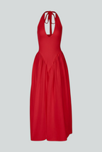 Victoria | Vibrant Red Midi Cocktail Dress with Sculpted Fit - Lumina