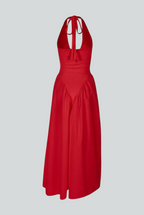 Victoria | Vibrant Red Midi Cocktail Dress with Sculpted Fit - Lumina