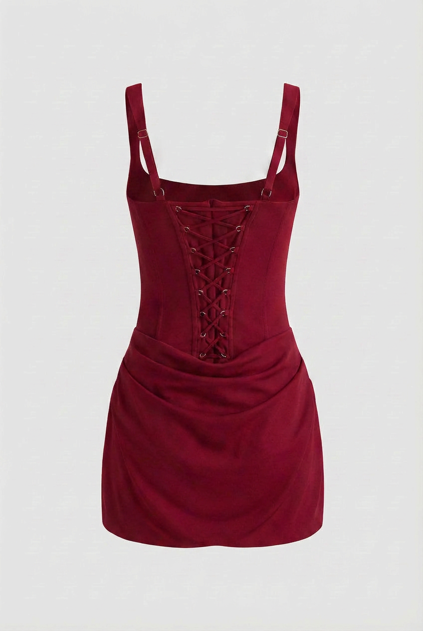 Victoria | Vibrant Red Mini Dress with Corset Design - Lumina