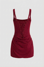 Victoria | Vibrant Red Mini Dress with Corset Design - Lumina