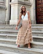 Victoria | Vintage-Inspired Black Tulle Midi Skirt - Lumina