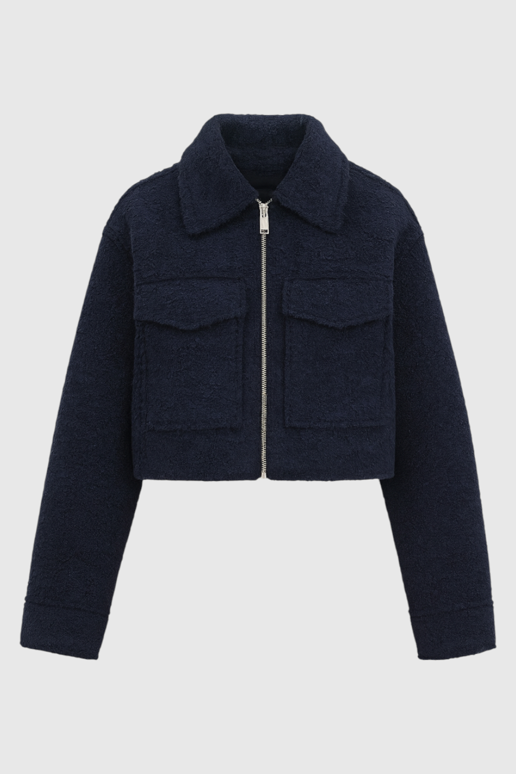 Victoria | Vintage Navy Zip Jacket with Classic Lapel - Lumina
