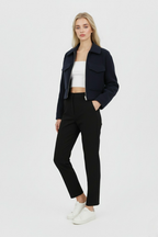 Victoria | Vintage Navy Zip Jacket with Classic Lapel - Lumina